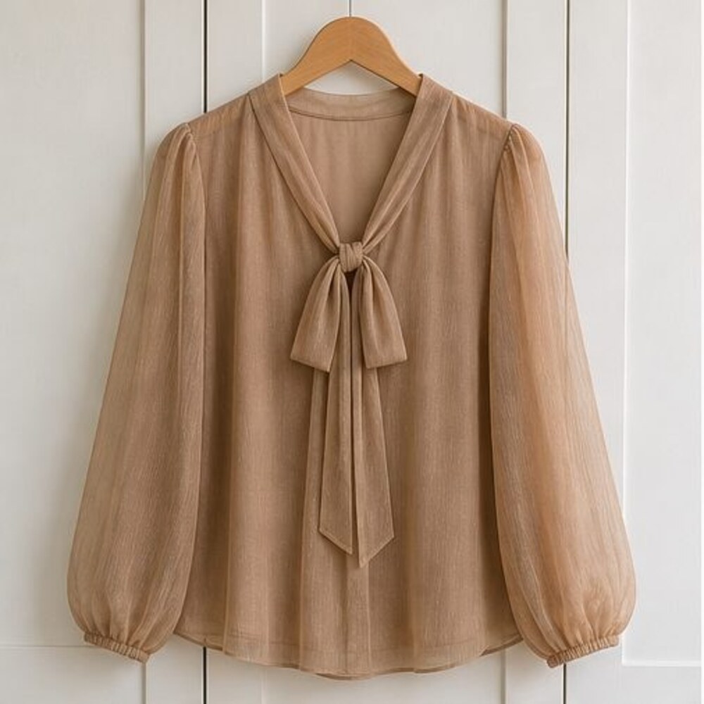 Charcoal Tie Neck Blouse